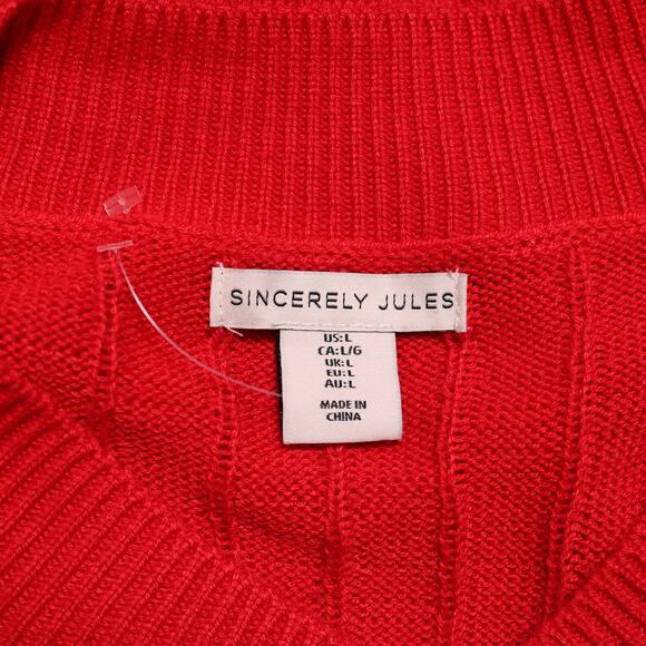 Sincerely Jules Red Cable Knit Sleeveless Sweater V-Neck Academia Preppy Size L - Picture 10 of 13